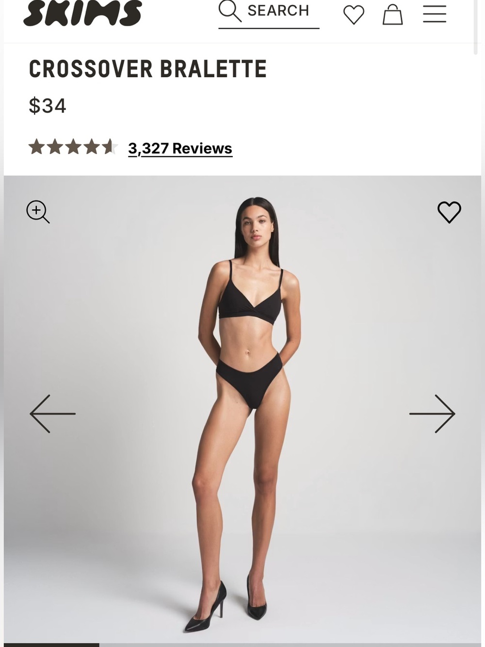 SKIMS Fits Everybody Onyx Crossover Bralette Black Small NWT!!